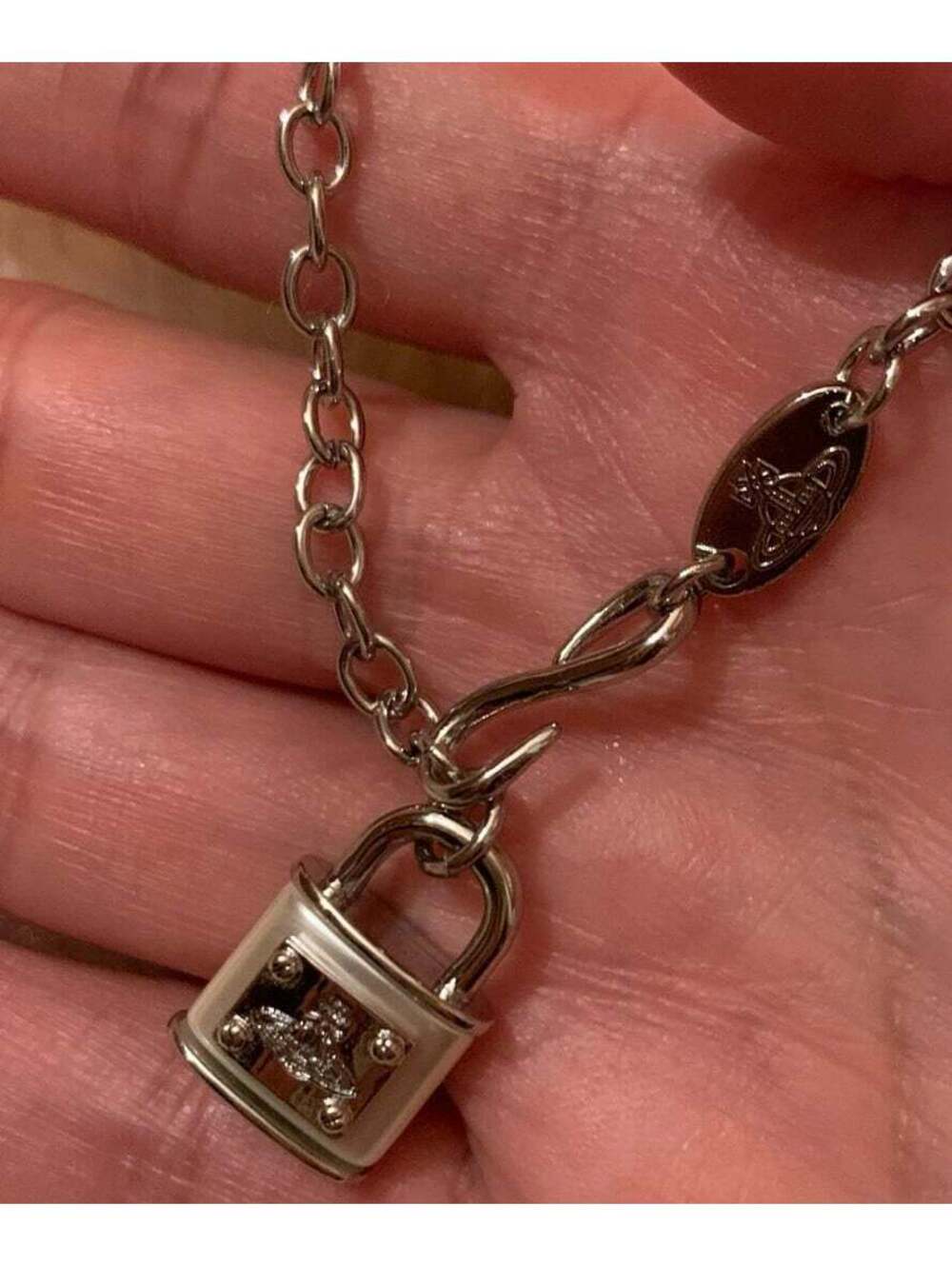 Vivienne Westwood silver-tone and white enamel orb padlock chain necklace